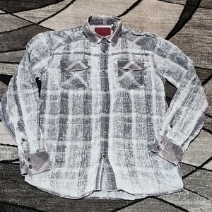 BUCKLE INDIGO STAR GRAY EMBROIDERED COLOR-POP BLUE BUTTON-DOWN LONG-SLEEVEDSHIRT